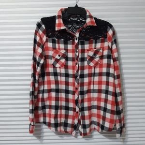 POOF Plaid Flannel Long Sleeve Blouse Top Shirt JR. Size-Large
